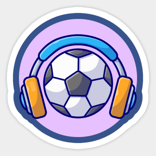 Soccer Ball With Headphone Cartoon Vector Icon Illustration Sticker